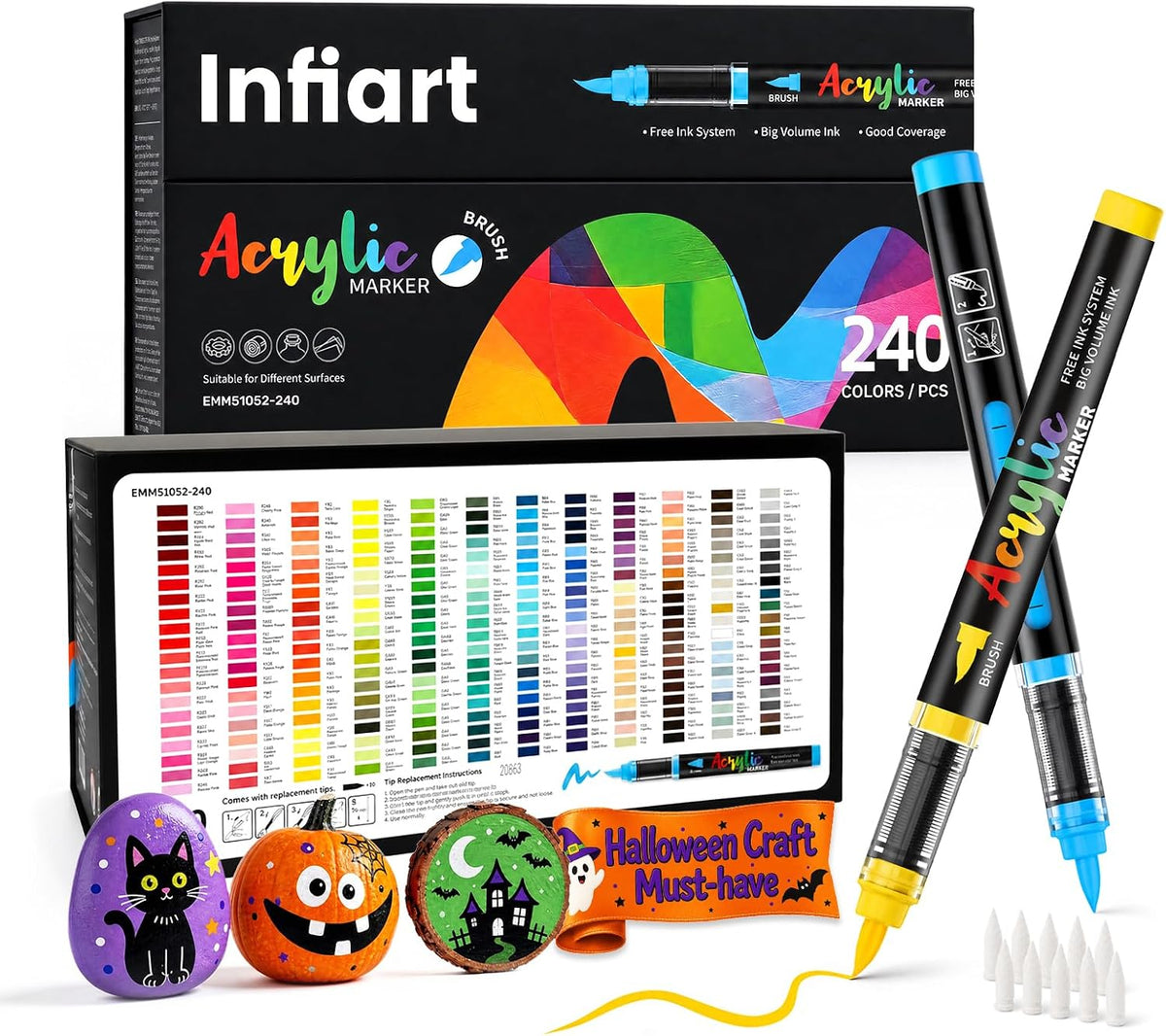 240 Colors Acrylic Paint Markers, 3X Large Capacity Flexible Tip Paint Pens