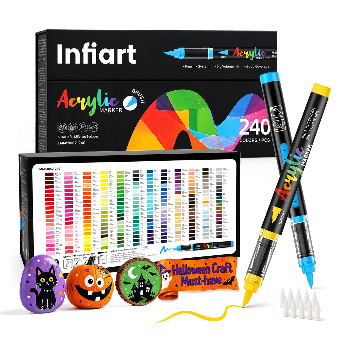240 Colors Acrylic Paint Markers, 3X Large Capacity Flexible Tip Paint Pens