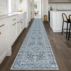 KUTA Vintage Extra Long Runners for Hallways 2.6x18ft Washable Blue White