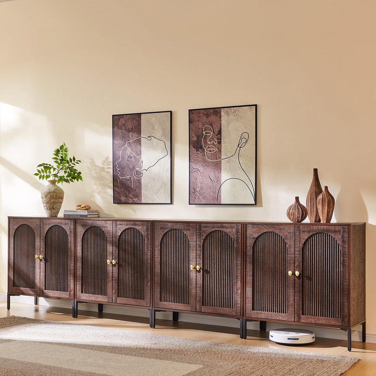 IFGET 34" Tall Modern Arched Sideboard Buffet Cabinet with Storage, Brown