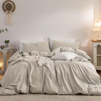 Duvet Cover Set Washed Cotton Embroidered Hem King 3‑Pcs