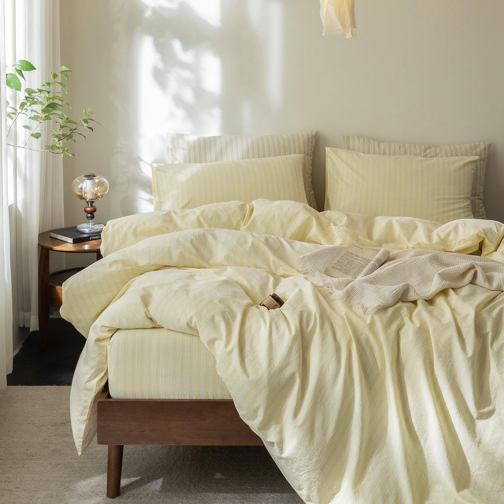 FOSSA Duvet Cover Set 100% Washed Cotton Linen Feel Queen