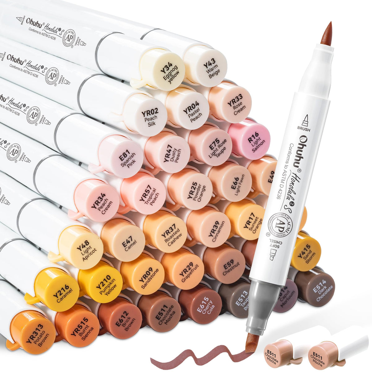 Ohuhu Alcohol Markers 96 Pastel Colors Brush Soft Chisel for Adults Drawing