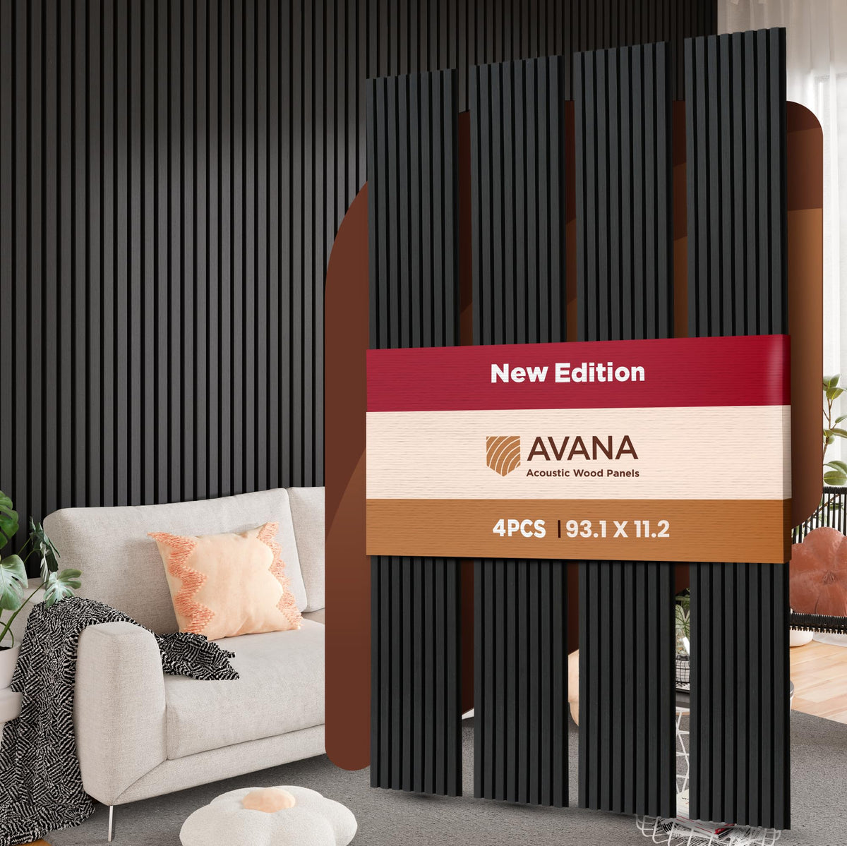Avana Acoustic Wood Wall Panels – 93.2x11.25 Inch Panels – Fits 94x12 Layout – Rustic Walnut Acoustic Panels 4 PCs –Wall Panels For Interior Wall Decor For Homes, Offices – Durable Wood Panel For Wall