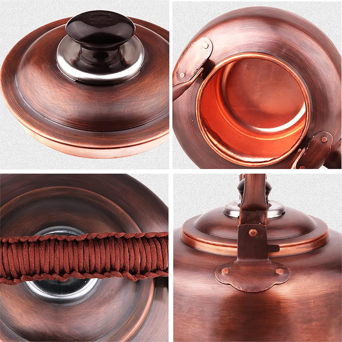 Premium Rustic Copper Tea Kettle for Stove Top, Whistling Kettle Teapot with Ergonomic Handle, Works for All Stovetops