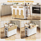 IRONCK 41.3" Kitchen Island Cart with Drop Leaf & Side Shelves, White