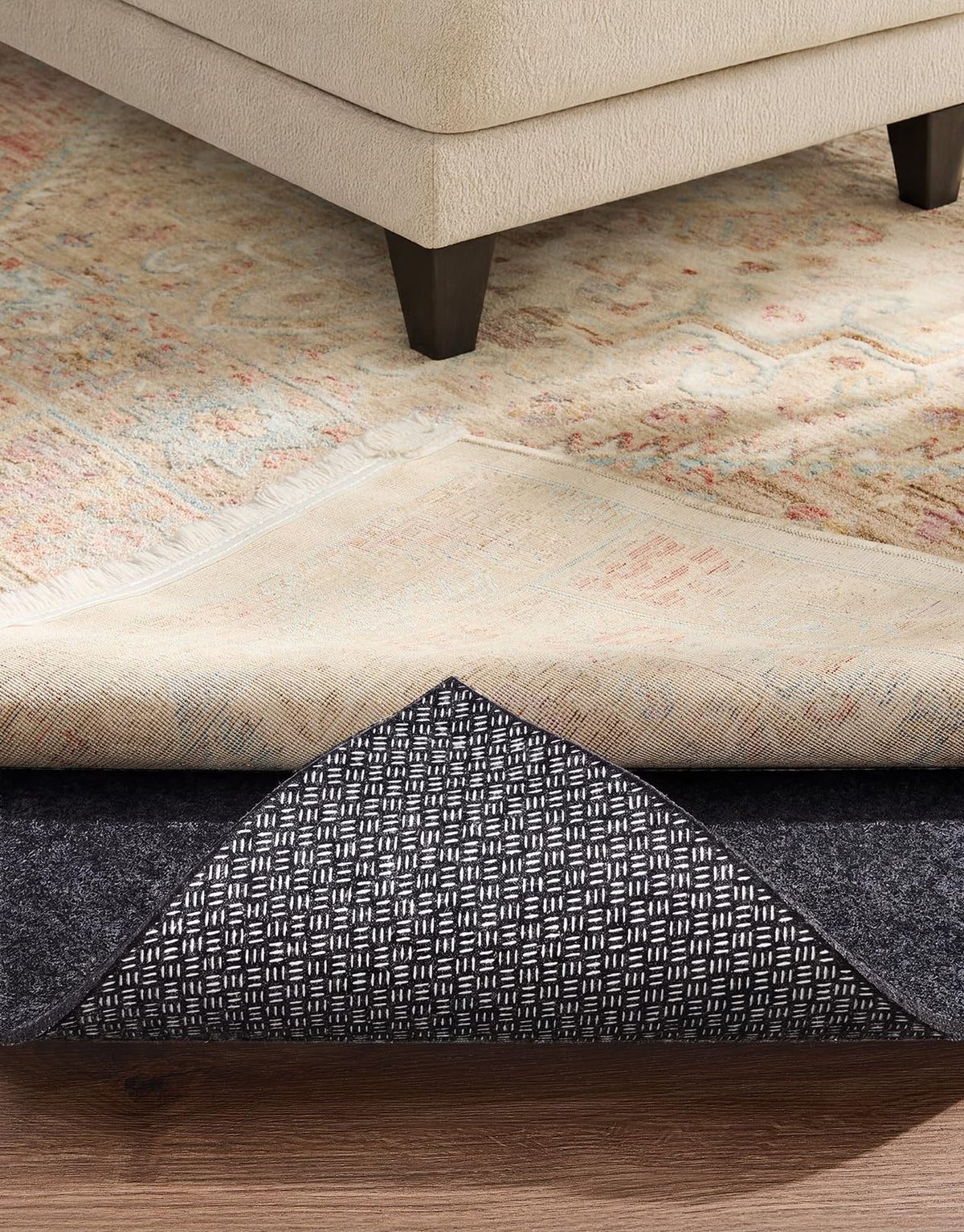 Veken Non Slip Cushioned Rug Pad Gripper, Felt and Silicone Backing, 9 x 12 Ft, 1/4 inch Thick Carpet Liner Protector Mat for Area Rugs and Hardwood Floors, with Over 99 Pcs Anti-Slip Strips Pattern