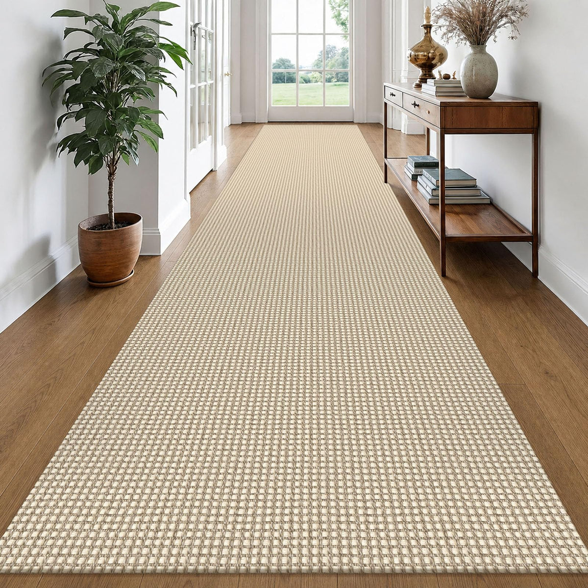 EARTHALL Woven Area Rugs 6x9 Ft Washable Living Room Rugs Non Slip Rubber Backed Dining Room Rug Braided Bedroom Rugs Indoor Floor Carpet for Living Room, Bedroom, Dining Room, Beige/Ivory