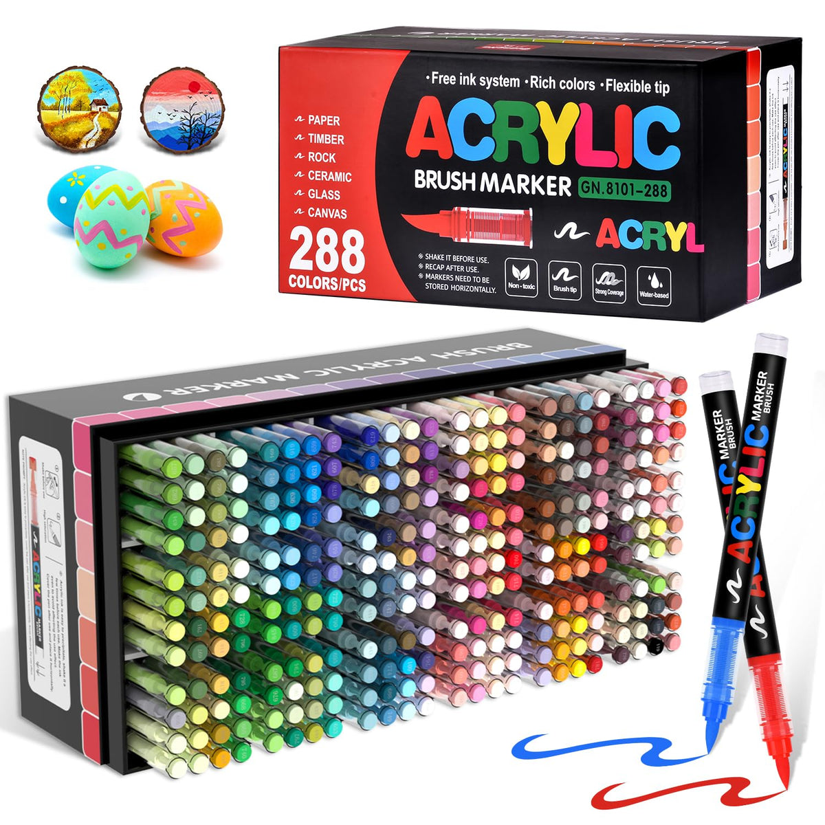 Acrylic Paint Markers Brush Tip 240 Colors, Automatic Ink Control, No-Bleed