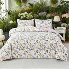 URBONUR 100% Cotton Floral Queen Duvet Cover Set 3-Pieces Botanical Bedding
