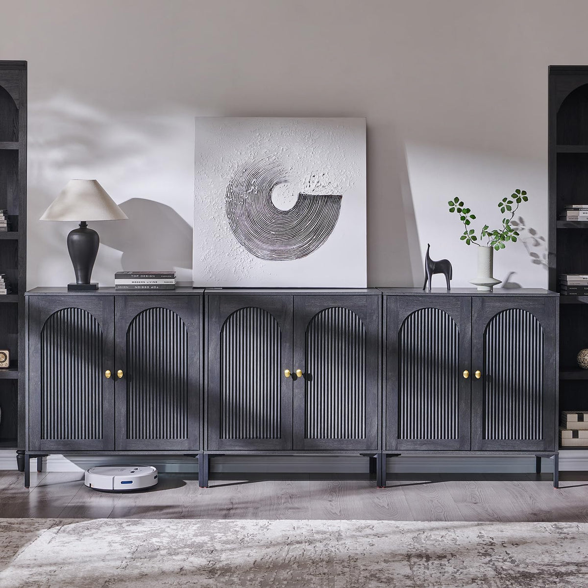 IFGET 61.75" W Modern Arched Sideboard Buffet Cabinet with Storage, Natural