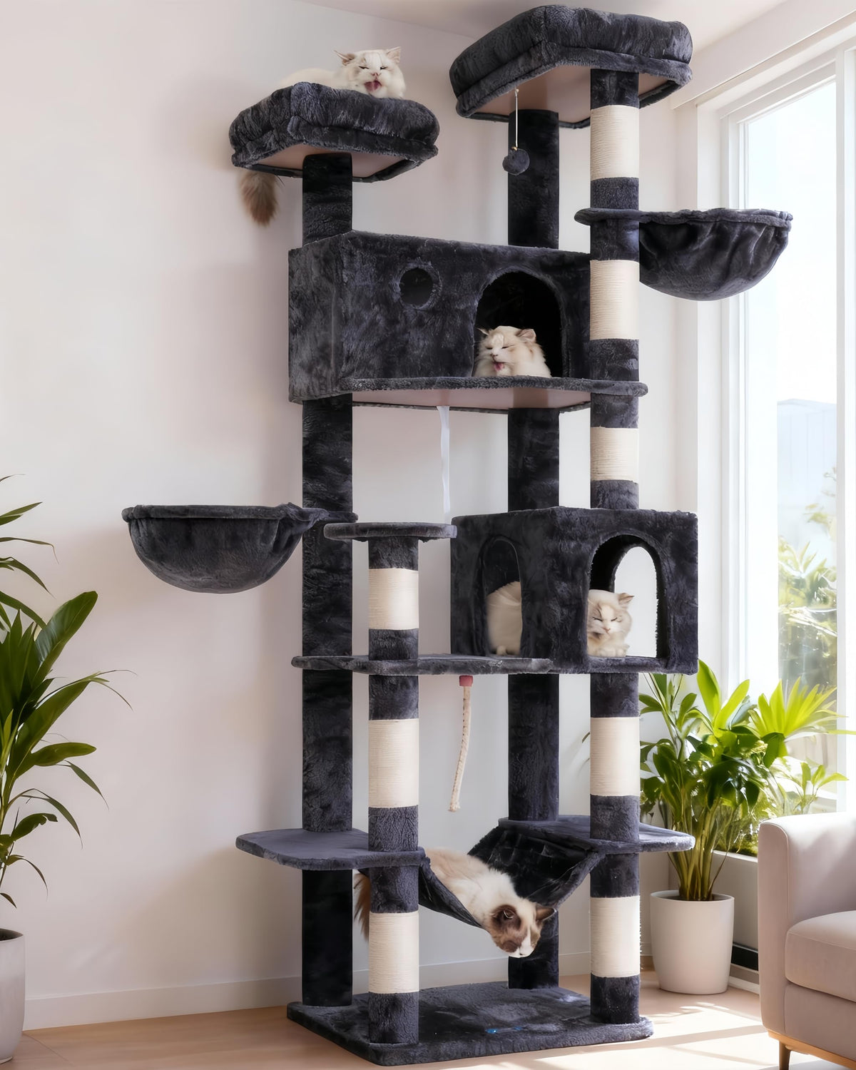 Gitelsnour Cat Tree, 74" Tower for Large Cats, Big Condo & Hammock GCT030W