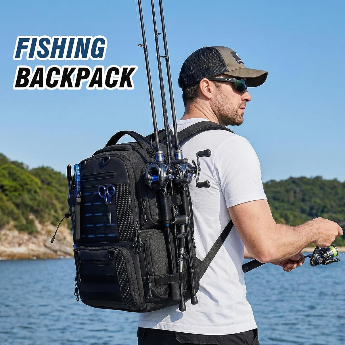 Fishing Backpack, Multi-pocket Tackle Backpack with 2 Rod Holders