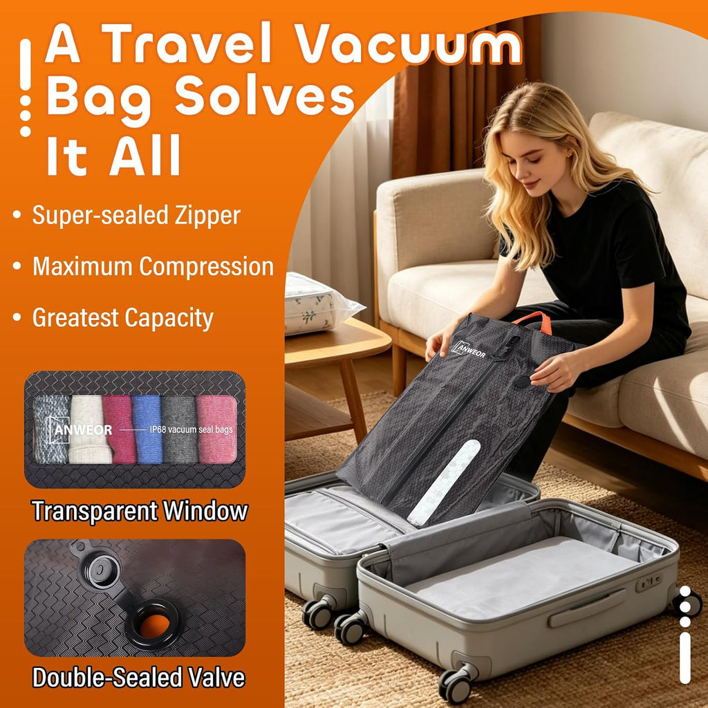 Overpack Vacuum Bags for Travel with Wireless Pump,2 Pack 28L Bag + 1 Pump