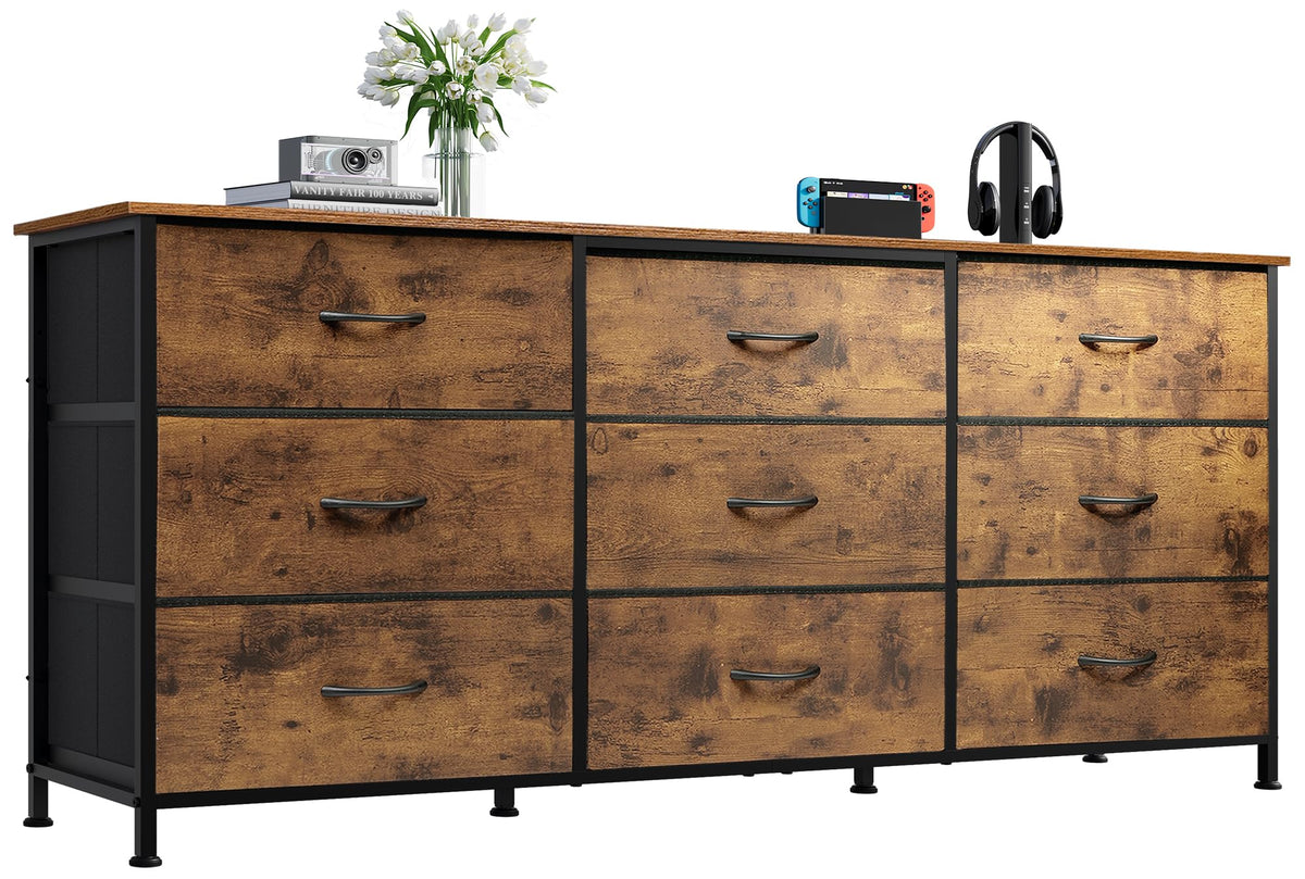 WLIVE Dresser TV Stand for 55 Inch TV, 9 Drawer Dresser for Bedroom, Black