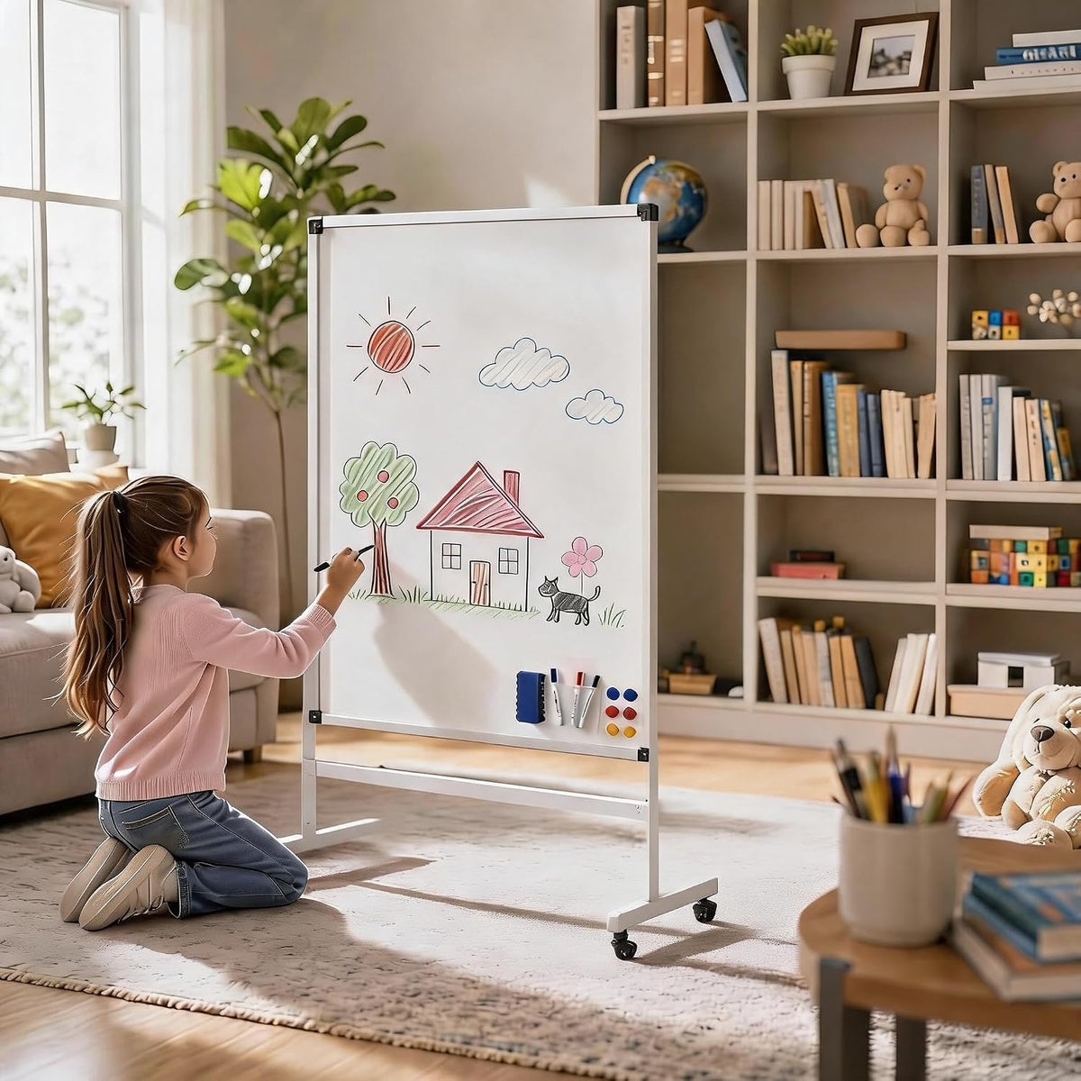 40x28 Rolling Whiteboard with Stand, Double Sided Magnetic Dry Erase Board on Wheels, Mobile Freestanding White Board for Office, Classroom & Home Use