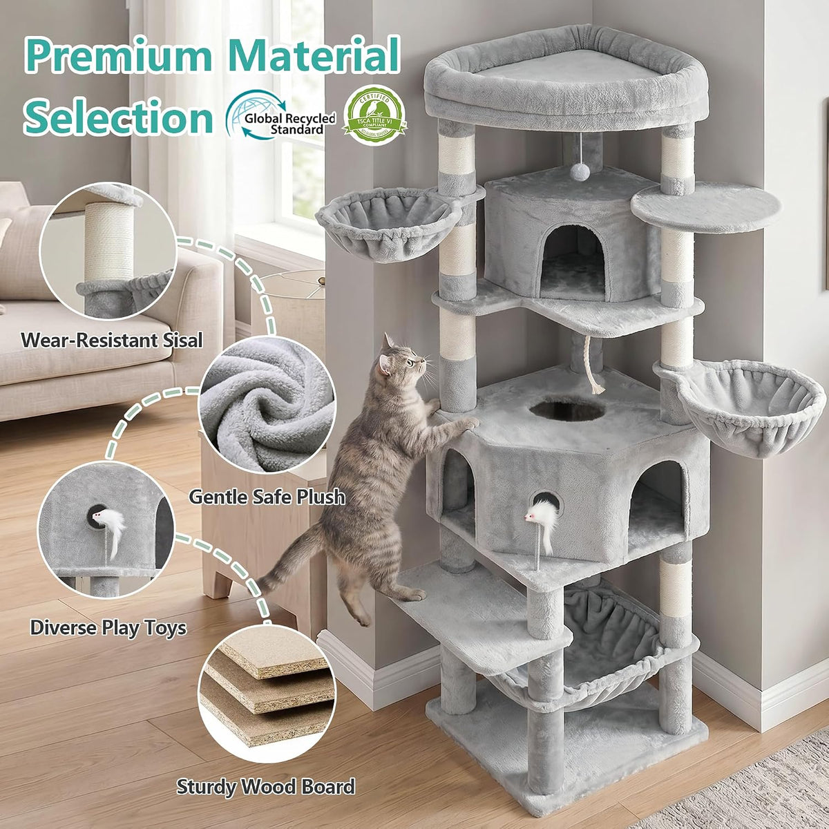 Cat Tree, 81.1" Skyward Corner Cat Tower for Large Cats VCT031W