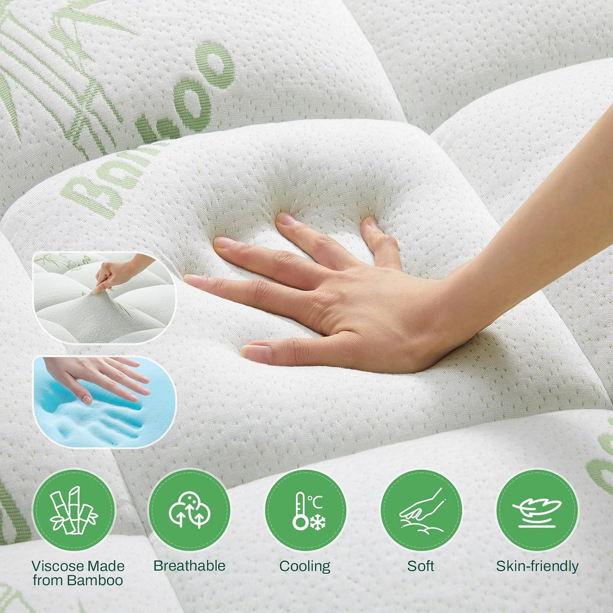 MASVIS 4 Inch King Mattress Topper, 2-in-1 Dual Layer Design, 2" Gel Memory Foam and 2" Pillow Top Mattress Pad Cover, Viscose Made from Bamboo, Pressure Relief & Medium Firm Support