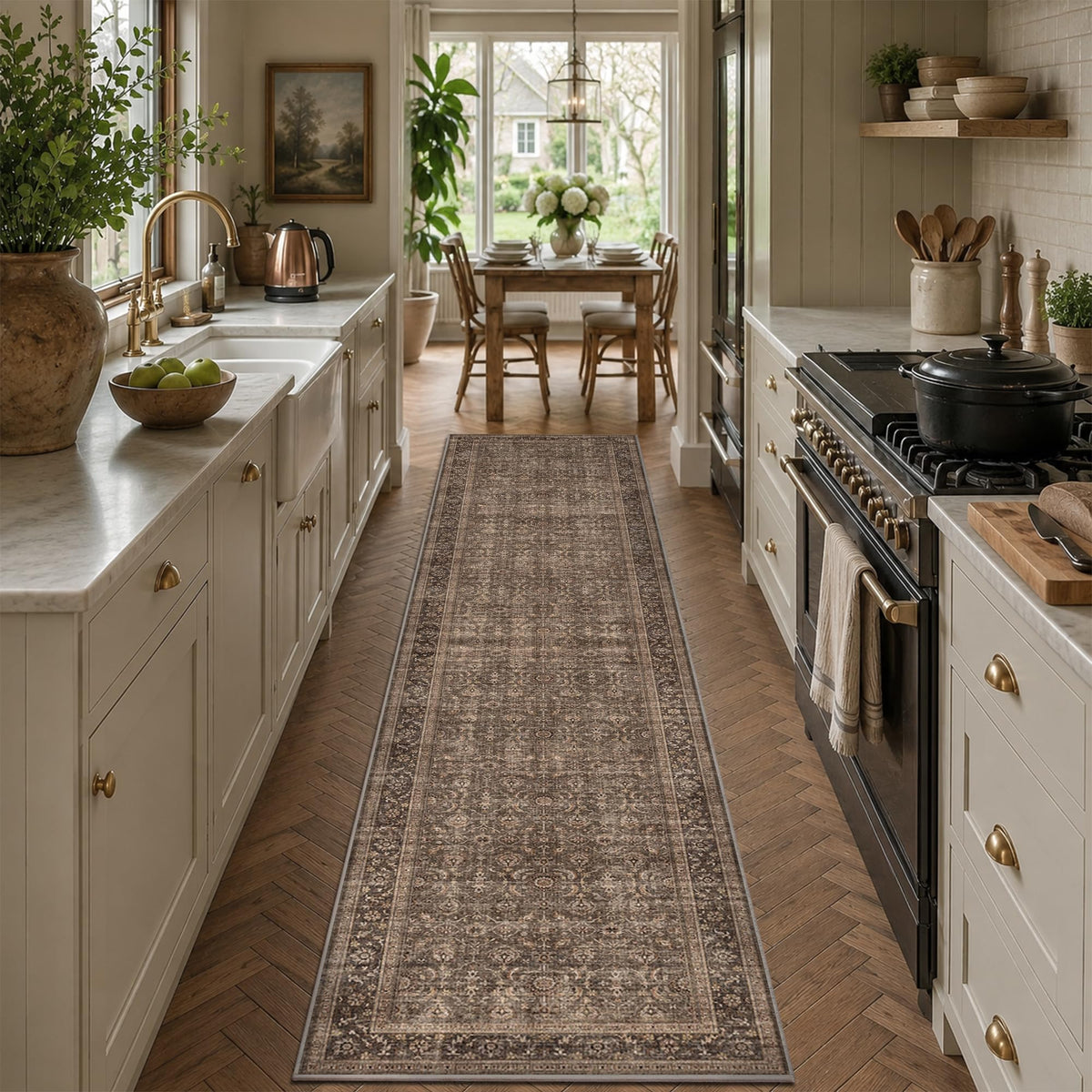 JOOJA 8x10 Dark Brown Vintage Soft Low Pile Non Slip Boho Washable Area Rug
