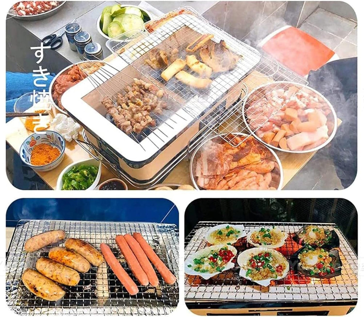 Table Top Japanese Yakiniku Yakitori Charcoal Grill, Traditional Earthware Barbecue Cooker Stove with Wire Mesh Grill for Backyard Outdoor Cooking