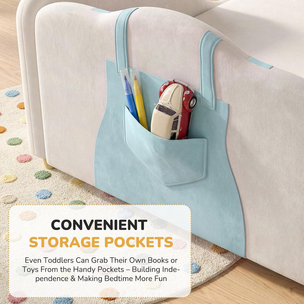 DoCred Toddler Bed, Upholstered Montessori Floor Bed with Dual Entrances