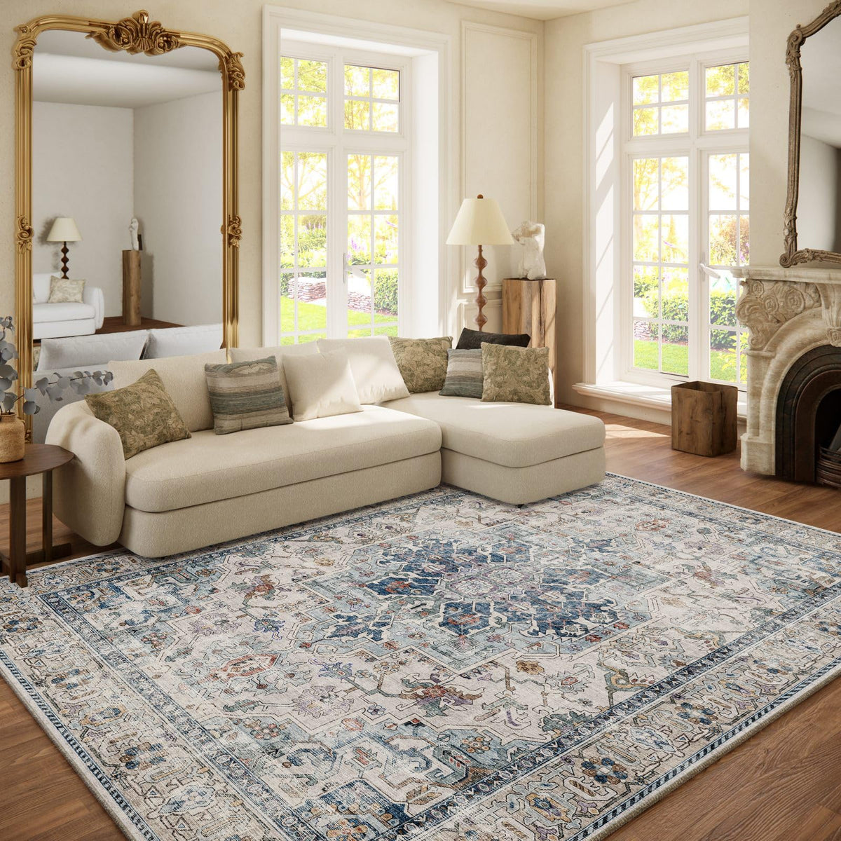 Washable Area Rugs for Living Room: 9x12 Bedroom Rug Boho Vintage Area Rug Stain Resistant Non Slip Low Pile Lightweight Soft Carpets for Dining Room Kitchen Nursery Kids Room Playroom Home Office