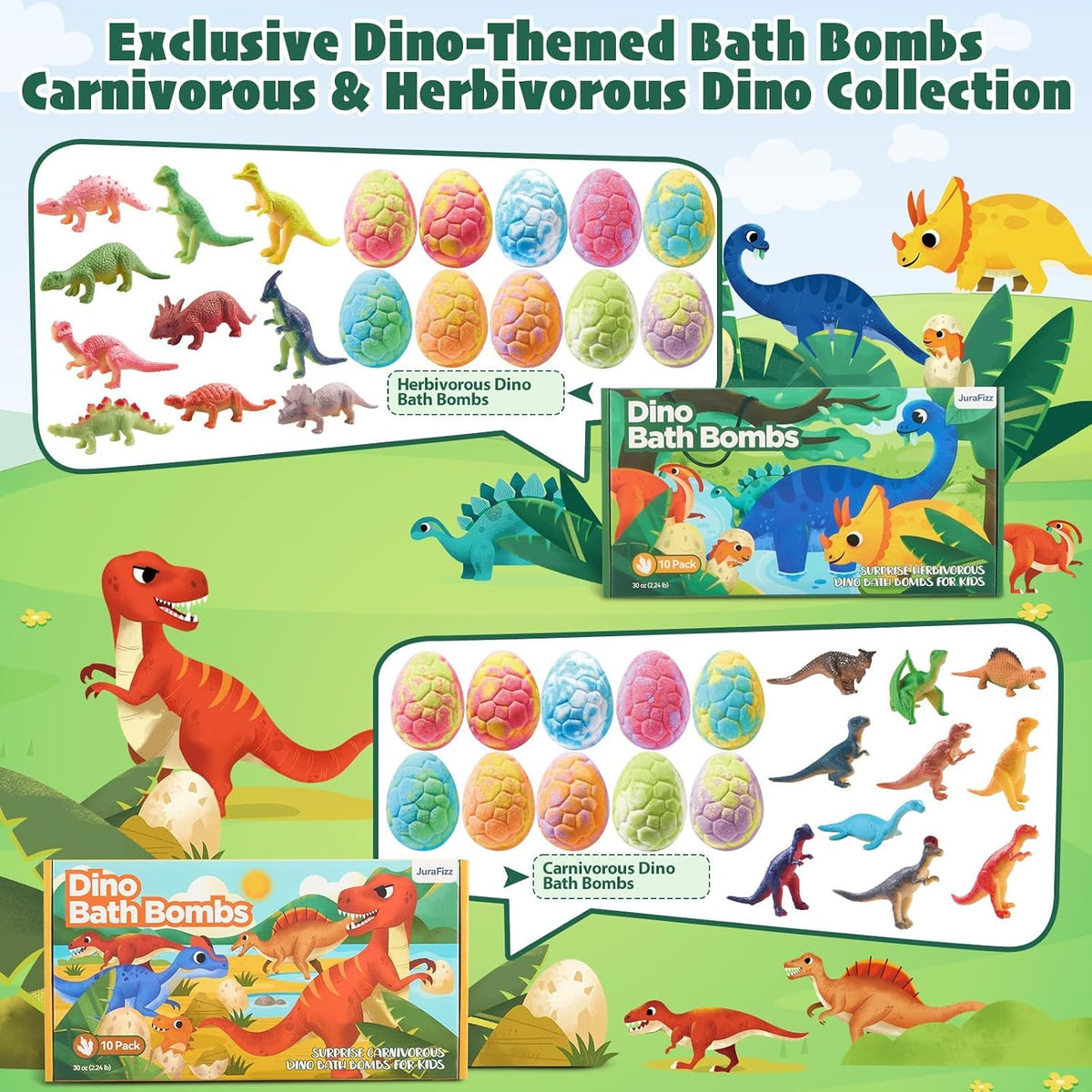Dinosaur Bath Bombs for Kids with Surprise Toys, Dino Egg Gift Set, 20 Pack