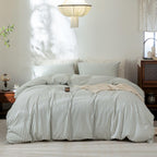 FOSSA Duvet Cover Set 100% Washed Cotton Linen Feel Queen