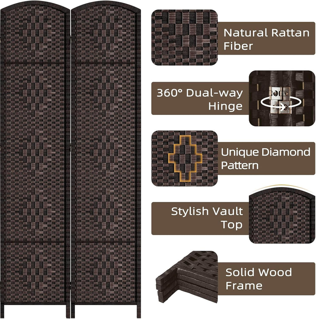 HALLYBEE Room Divider Panel,8 Panel Partition Room Dividers, Dark Mocha