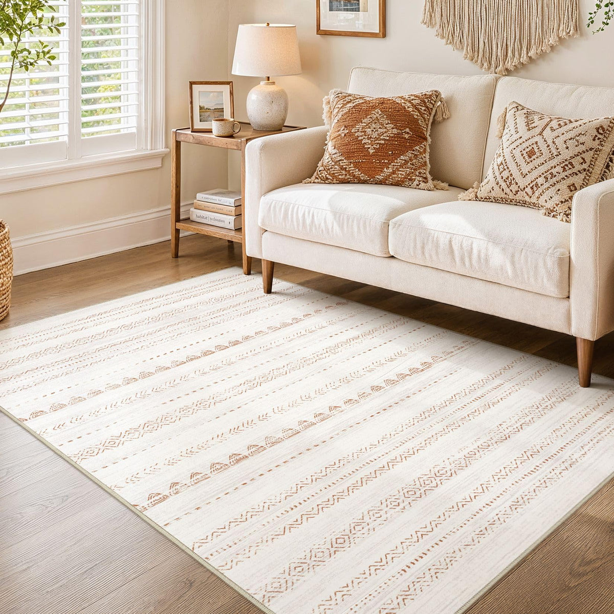 Nakagishi Boho 8x10 Area Rug Living Room Rugs Machine Washable Beige