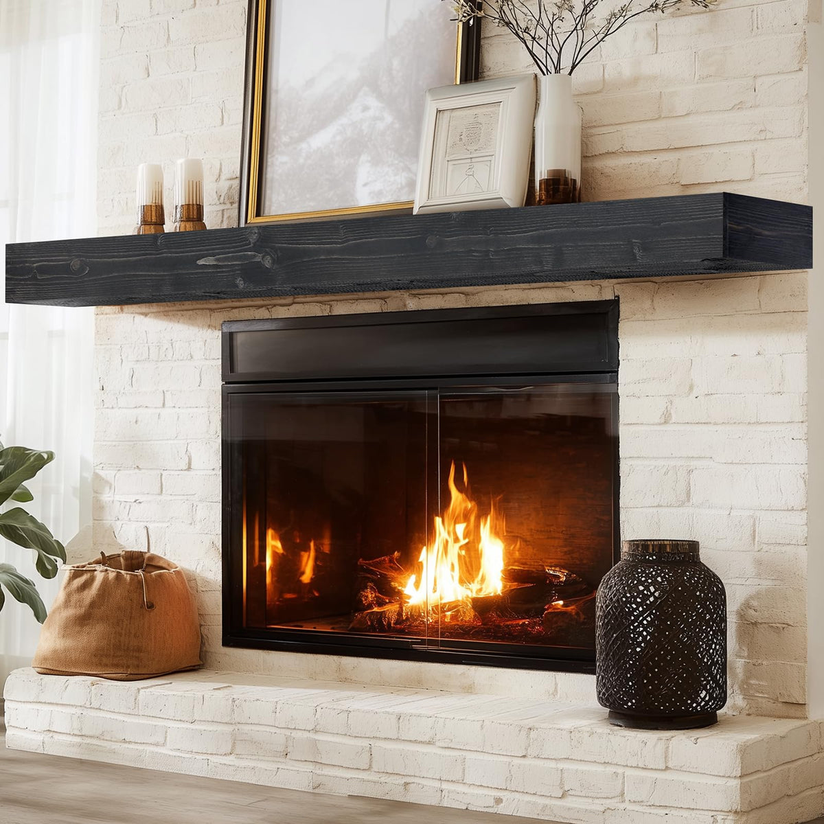 60x8x3in Rustic Fireplace Mantel Pine Wood, Weathered Brown