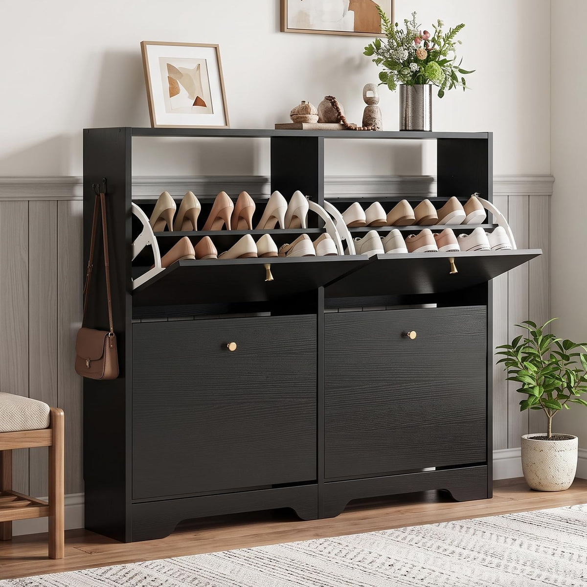 Nicetree Shoe Cabinet with 3 Flip Drawers, Narrow Shoe Organizer Cabinet, Freestanding Shoe Rack Cabinet, Modern Shoe Storage Cabinet for Entryway, Hallway, Foyer, White