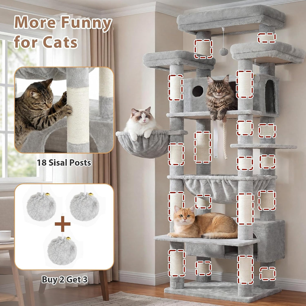 Gitelsnour Cat Tree, 74" Tower for Large Cats, Big Condo & Hammock GCT030W