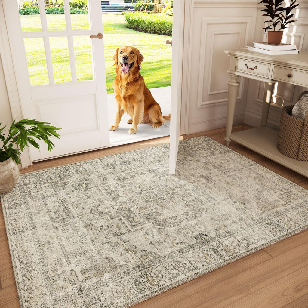 Washable Area Rugs for Living Room: 9x12 Bedroom Rug Boho Vintage Area Rug Stain Resistant Non Slip Low Pile Lightweight Soft Carpets for Dining Room Kitchen Nursery Kids Room Playroom Home Office