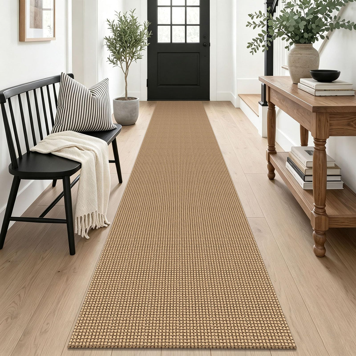 EARTHALL Woven Area Rugs 6x9 Ft Washable Living Room Rugs Non Slip Rubber Backed Dining Room Rug Braided Bedroom Rugs Indoor Floor Carpet for Living Room, Bedroom, Dining Room, Beige/Ivory