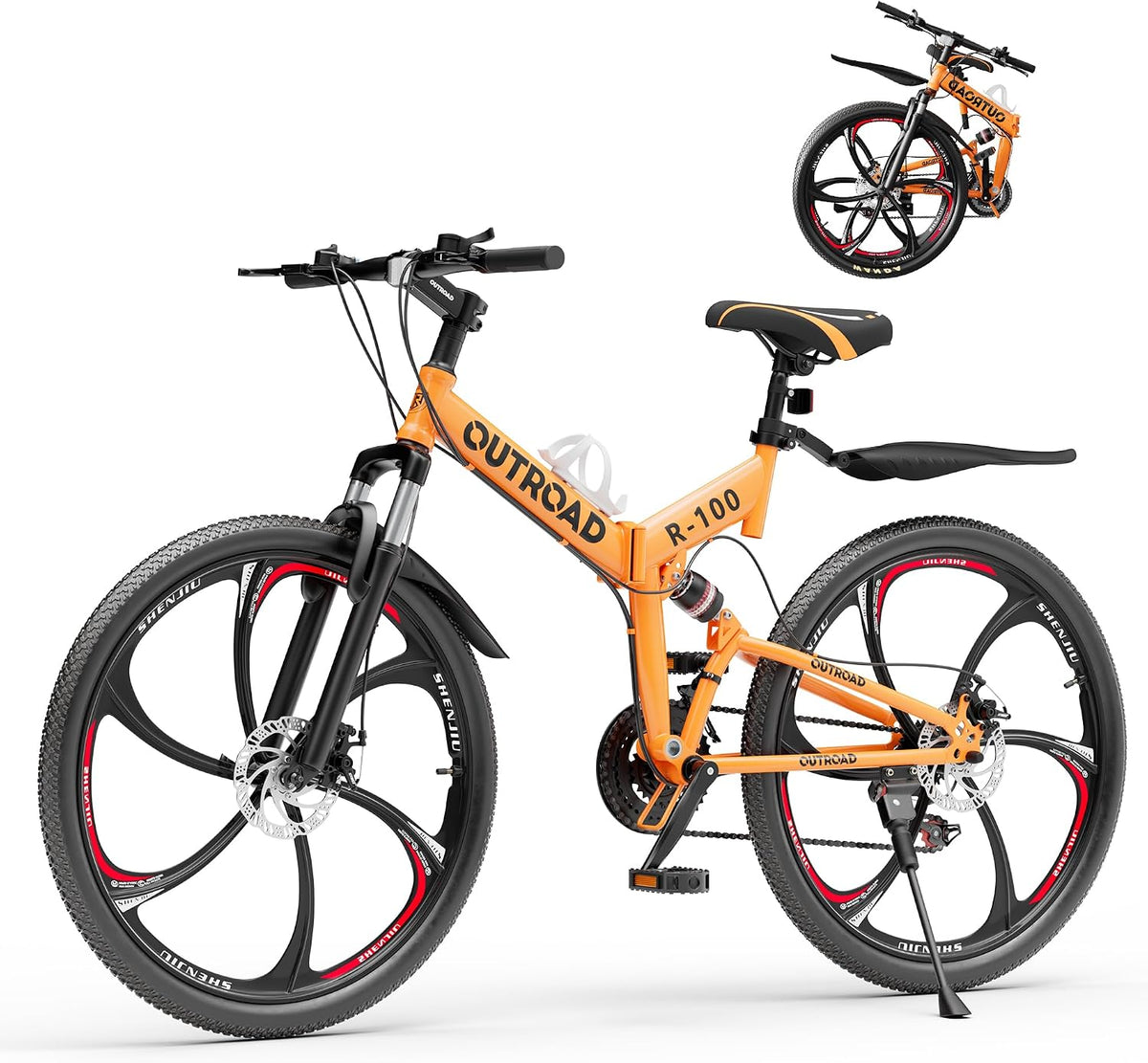 Betterland 26 Inch Adult Folding Mountain Bike, 21 Speeds Full Suspension Foldable Bikes, Dual Disc Brake, High Carbon Steel Frame Bicycle for Men Women