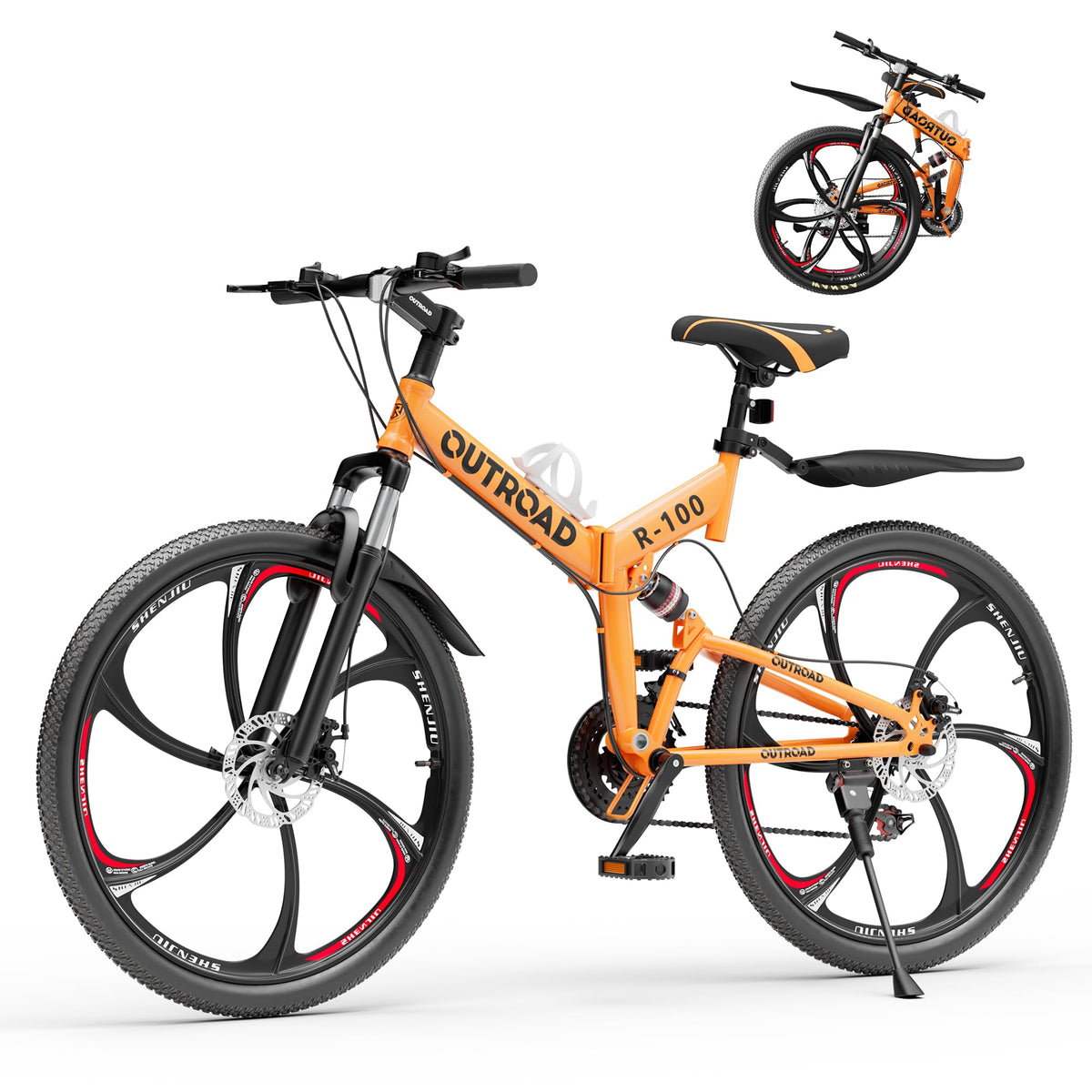 Betterland 26 Inch Adult Folding Mountain Bike, 21 Speeds Full Suspension Foldable Bikes, Dual Disc Brake, High Carbon Steel Frame Bicycle for Men Women