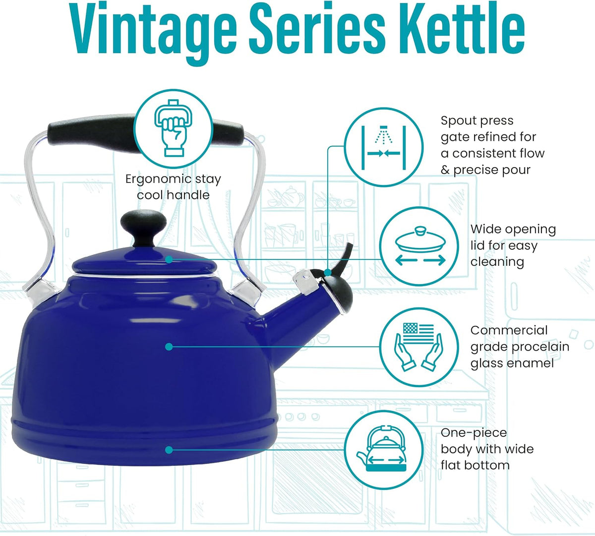 Chantal Tea Kettle, Vintage Series, Enamel on Steel, Whistling (Cobalt Blue)