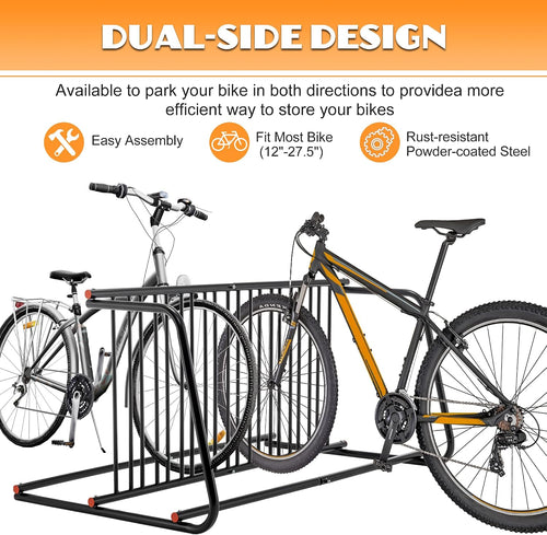 10-Bike Floor Bike Rack, 60” Dual-Sided Freestanding Steel Bike Stand for Garage, Schools & Events, Heavy-Duty Powder-Coated Storage Organizer, Easy Assembly