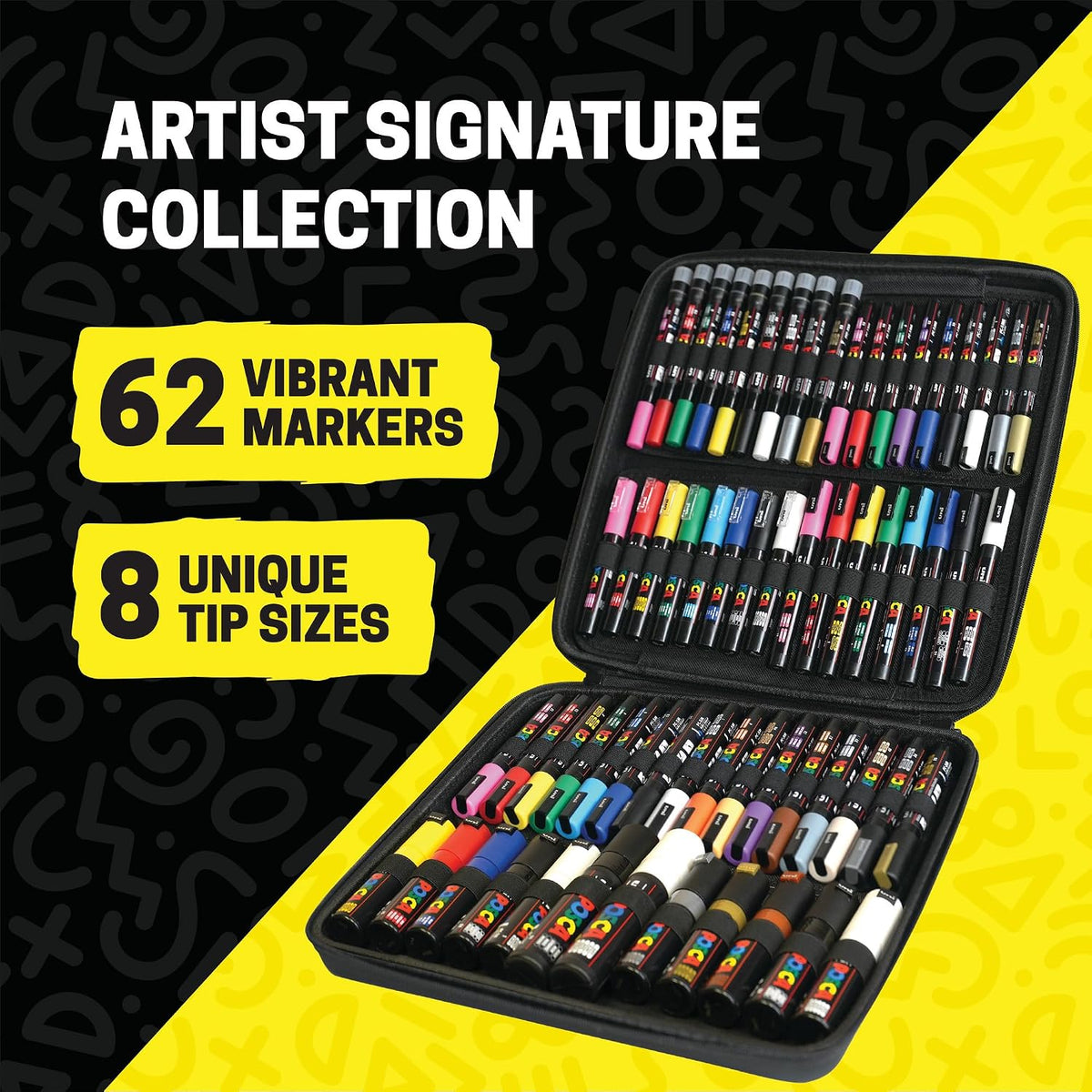 Posca Exclusive Acrylic Paint Markers Gift Set of 62 with Case, Great for Kids and Adults, For Coloring Decorations, Canvas, Glass or Wood, Includes 350, 1MR, 1M, 3M, 5M, 7M, 8K, & 17K