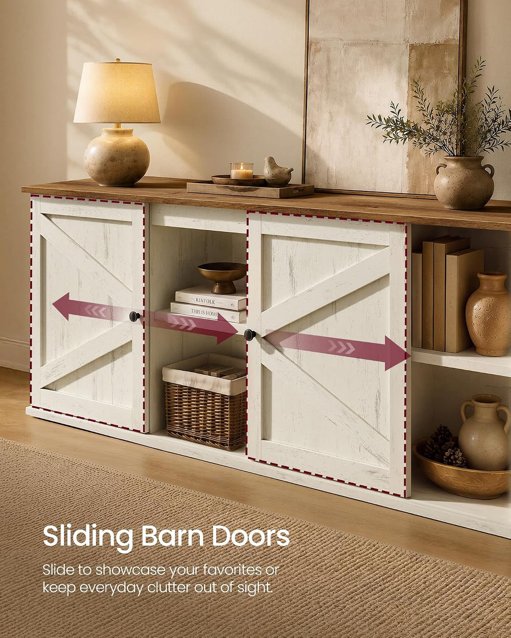 VASAGLE Farmhouse TV Stand for 65'' TV, Media Console, Sliding Barn Doors