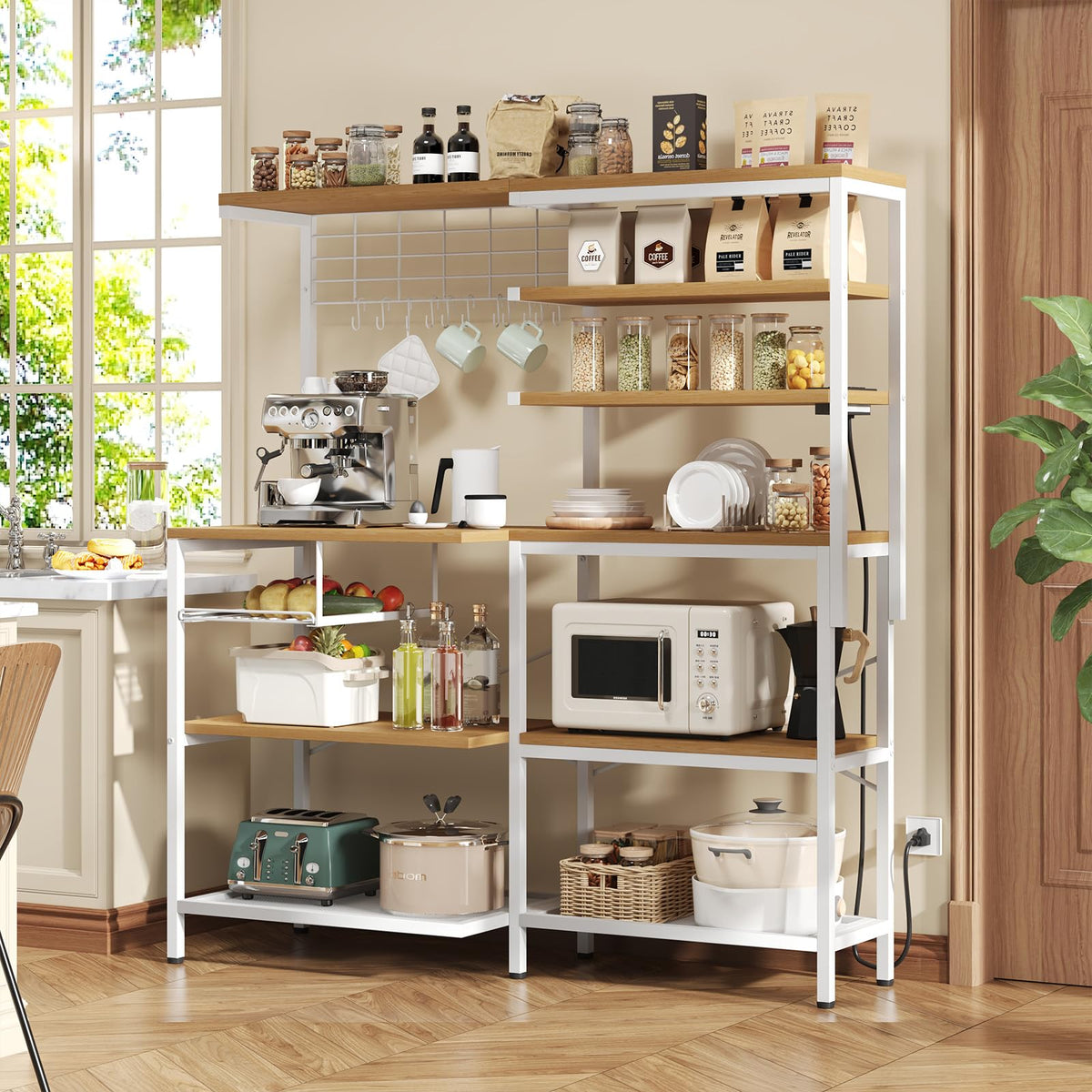 L-Shaped Bakers Rack with Power Outlet
