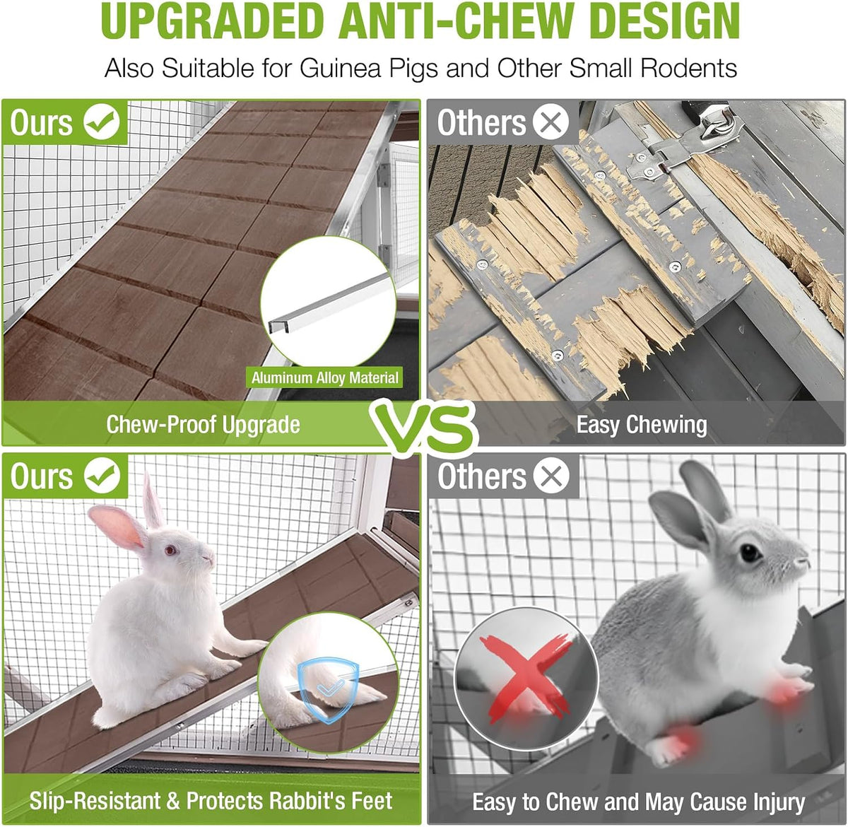 Gutinneen 2-Story Rabbit Hutch with Chew-Proof Ramp & Leak-Proof Trays - Indoor/Outdoor 39.3" Wooden Rabbit Cage with Wheels for Rabbits, Guinea Pigs
