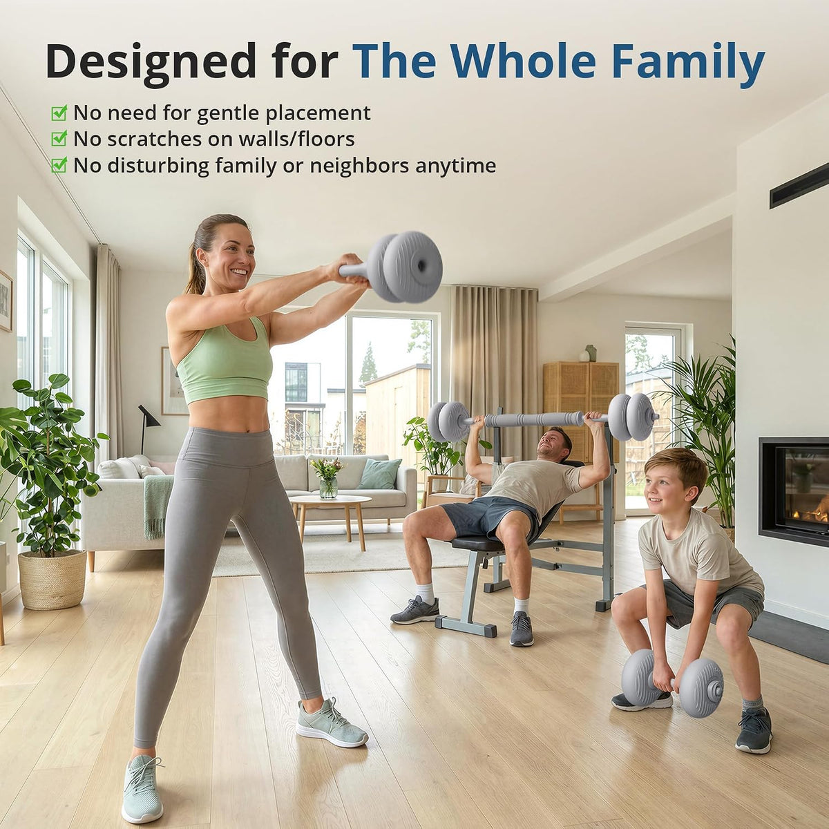 RYGEO Adjustable Dumbbell Set 22lb/44lb/66lb/80lbs Free Weights and Connector, Convert to Barbell, Kettlebells, All Floor Friendly Soft-shell Dumbbells, Home Gym Fitness for Men Women
