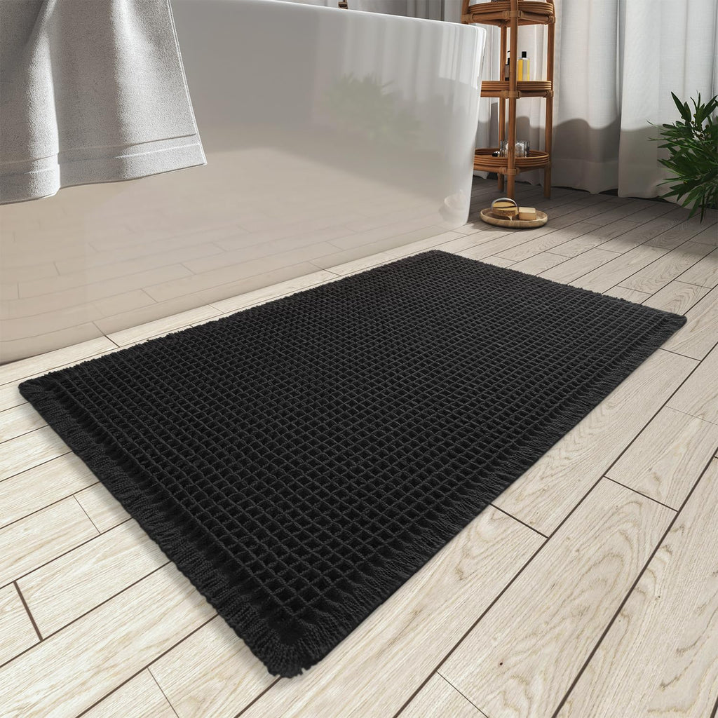 Upgraded Waffle Bath Mat Set of 2 Absorbent Bathroom Mat 18"x30" + 24"x48"
