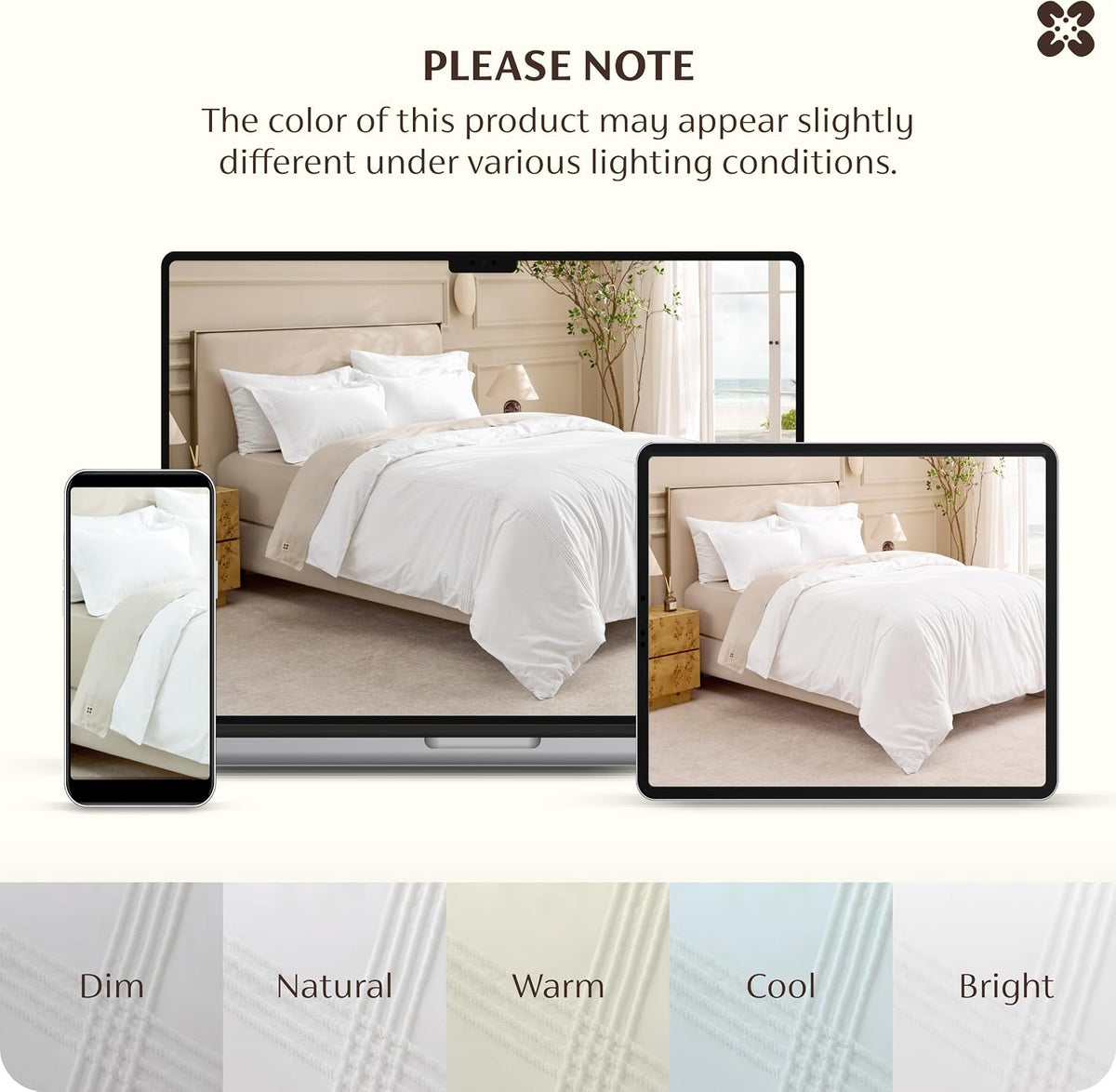 Bedsure PureWoven 100% Cotton Percale Duvet Cover King, Rope Weave, White