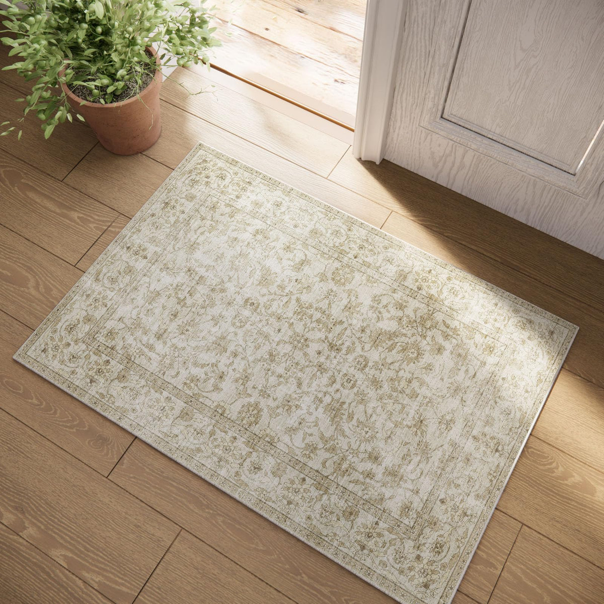 Washable Area Rugs for Living Room: 9x12 Bedroom Rug Boho Vintage Area Rug Stain Resistant Non Slip Low Pile Lightweight Soft Carpets for Dining Room Kitchen Nursery Kids Room Playroom Home Office