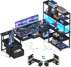 AODK 79 inch L Shaped Desk with 5 Drawers, LED Light & 2 Power Outlets