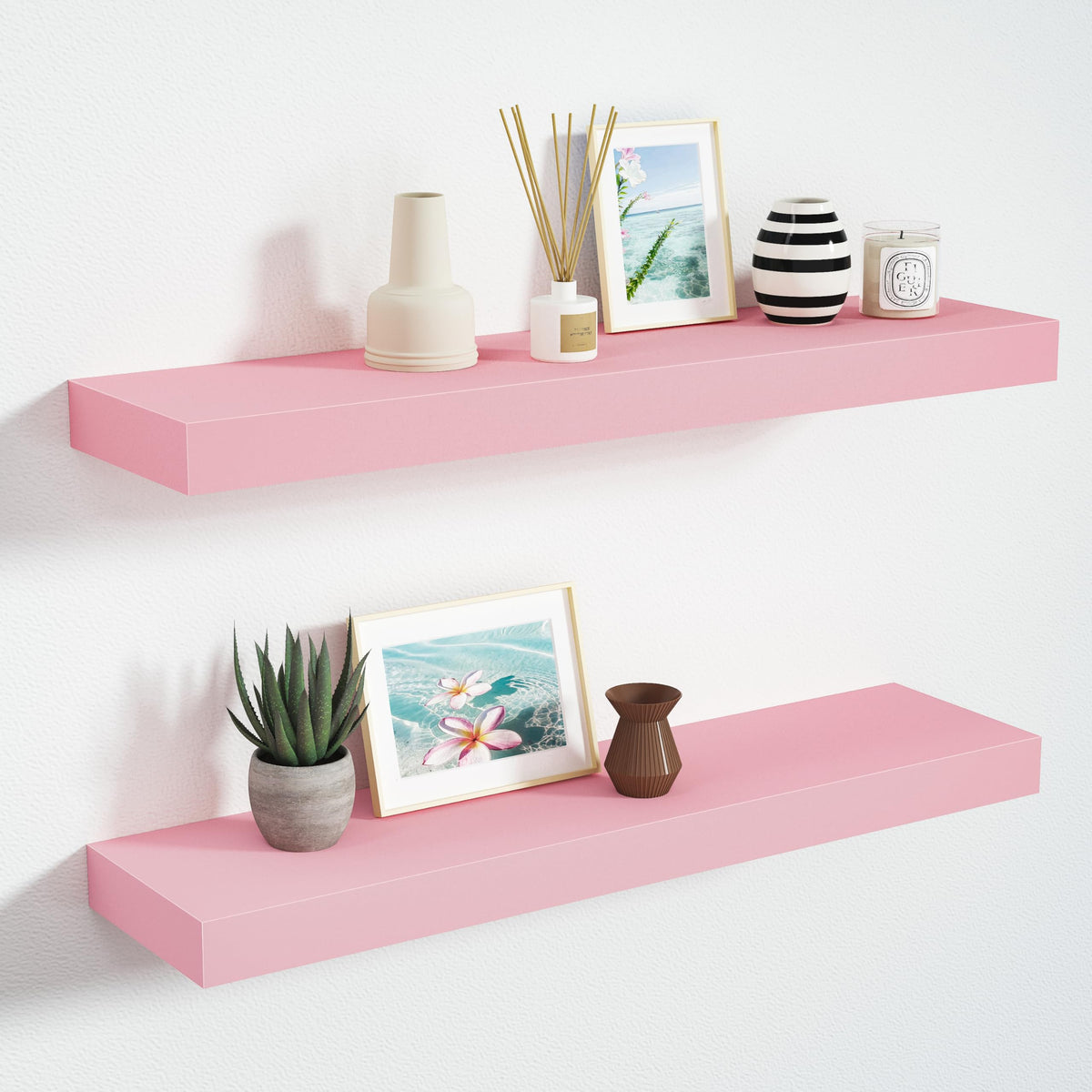 BAMEOS 47in Floating Shelves, Black Wall Mounted Wooden Shelves with Invisible Brackets Set of 2