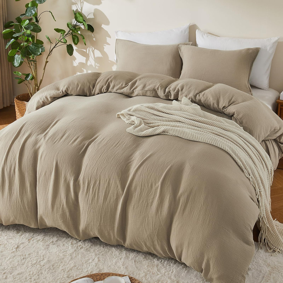 EMME Muslin Cotton Duvet Cover Set Linen Like Cream White King